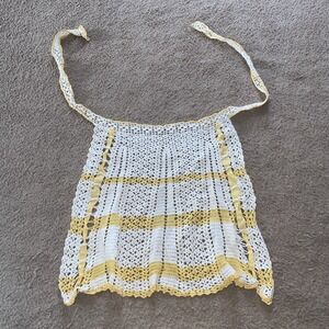 Vintage Half Apron Yellow White Crocheted Boho Revival Homestead